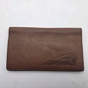 Vintage Indian Motorcycle Brown Leather Long Billfold Wallet Embossed Logo